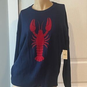 Women's Navy Sweater with Red Lobster Motif